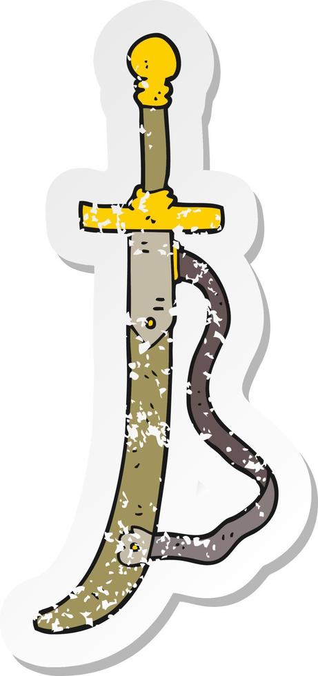 retro distressed sticker of a cartoon sword vector