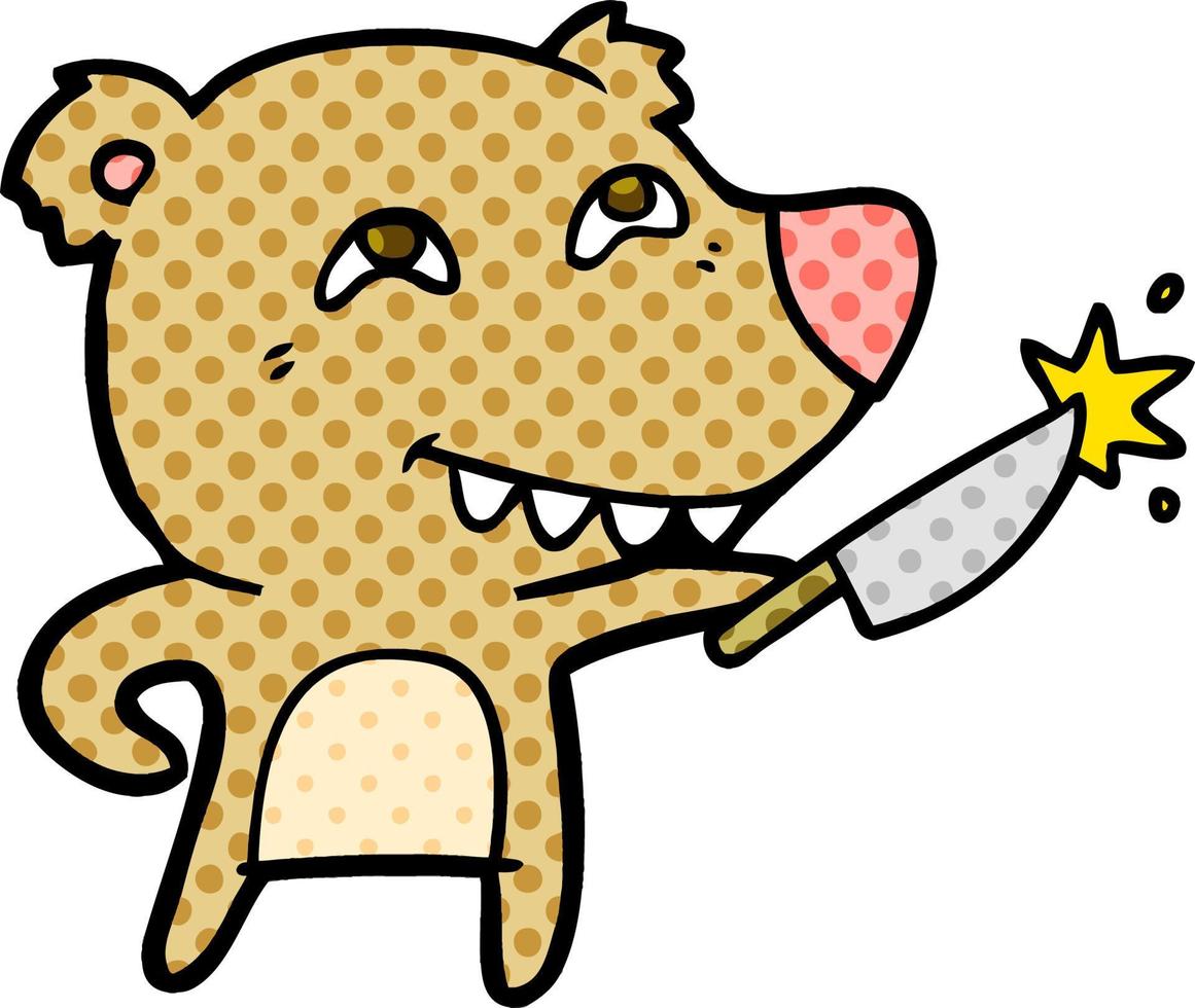 cartoon bear with sharp knife vector