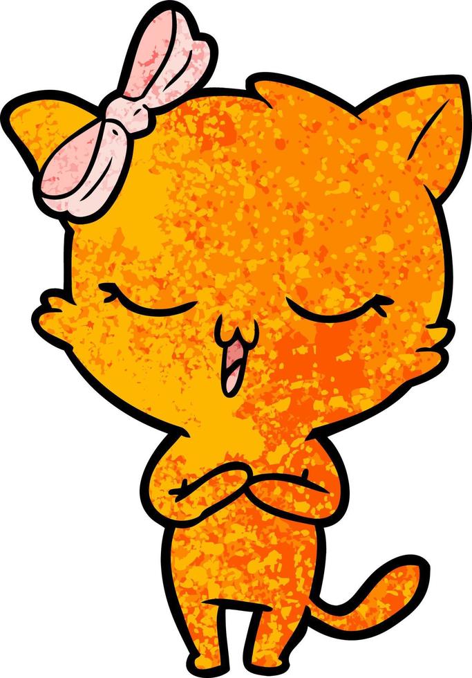 cartoon cat with bow on head vector