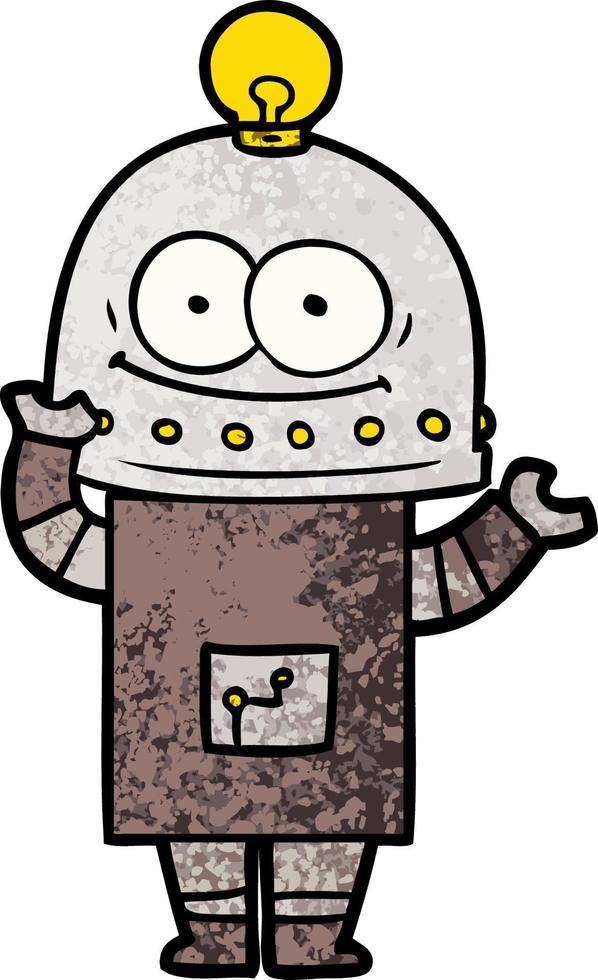 happy carton robot with light bulb vector
