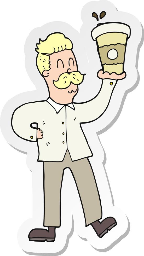 sticker of a cartoon man with coffee cups vector