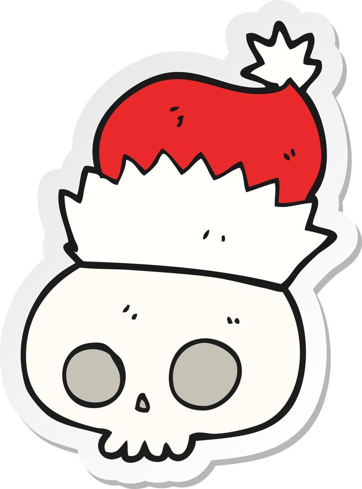 sticker of a cartoon skull wearing christmas hat vector