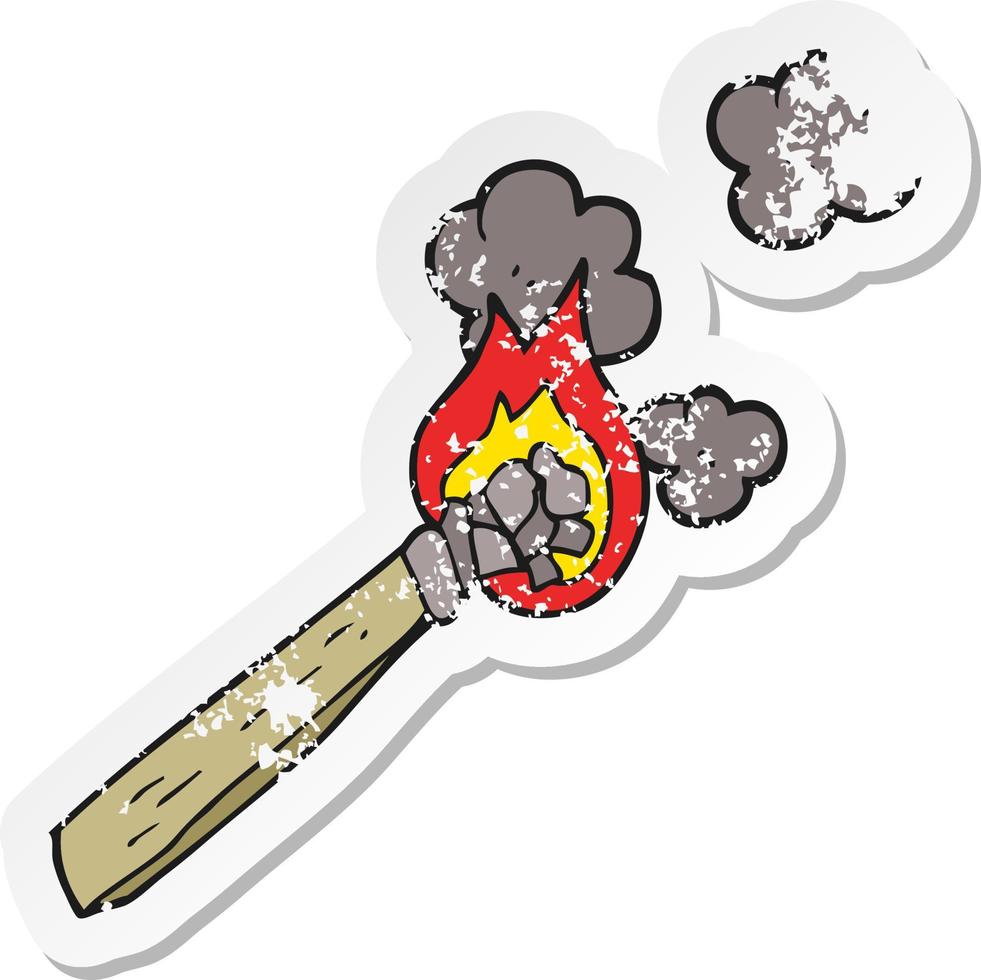 retro distressed sticker of a cartoon burning wood torch vector