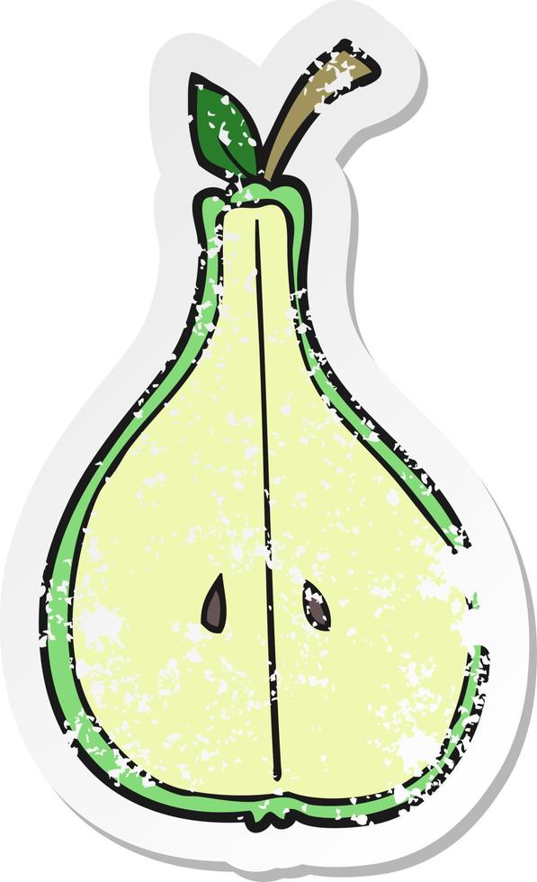 retro distressed sticker of a cartoon half pear vector