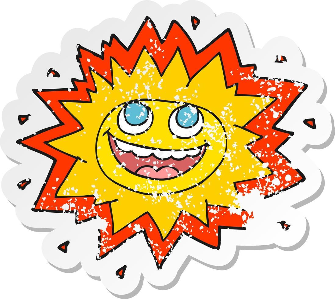 retro distressed sticker of a happy cartoon sun vector