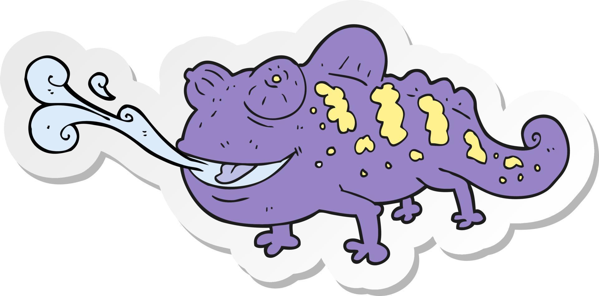 sticker of a cartoon chameleon vector