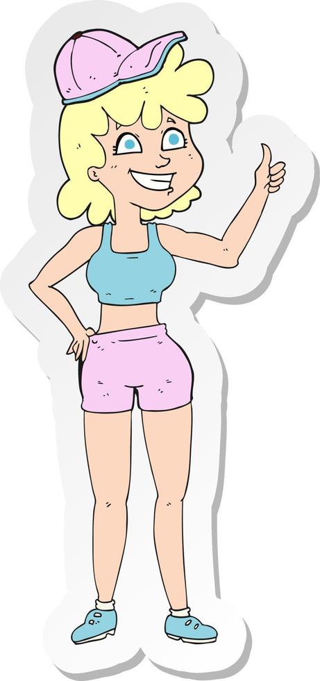 sticker of a happy gym woman giving thumbs up symbol vector