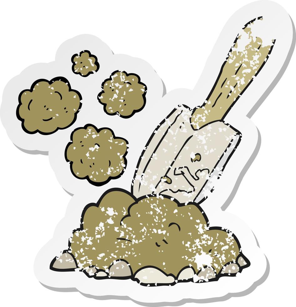 retro distressed sticker of a cartoon trowel digging earth vector