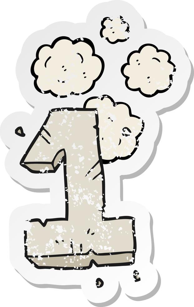 retro distressed sticker of a cartoon stone number one vector