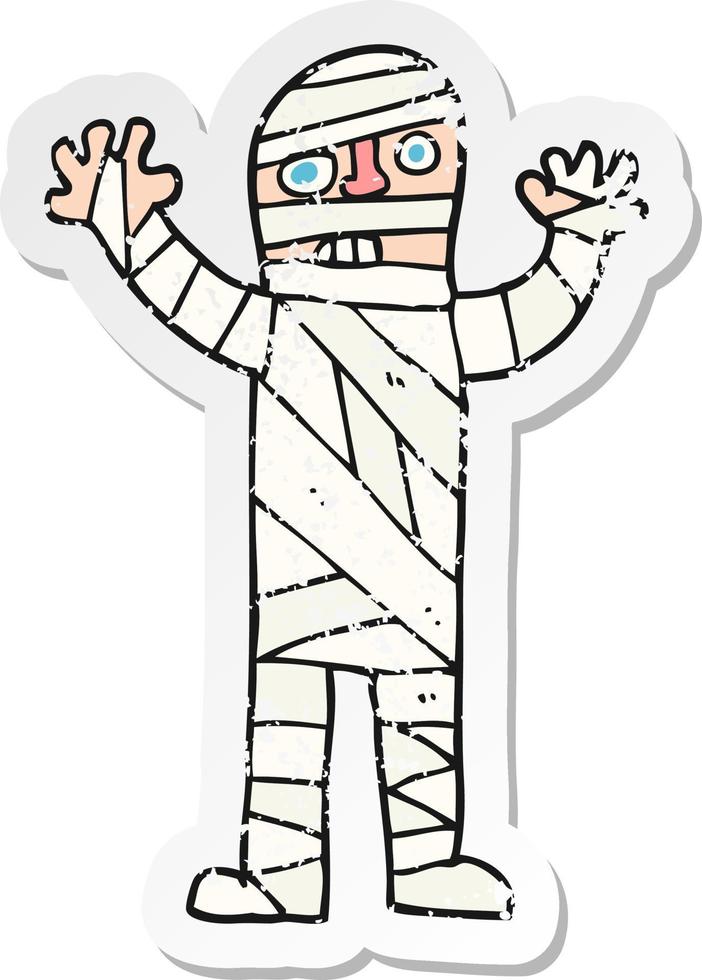 retro distressed sticker of a cartoon bandaged mummy vector