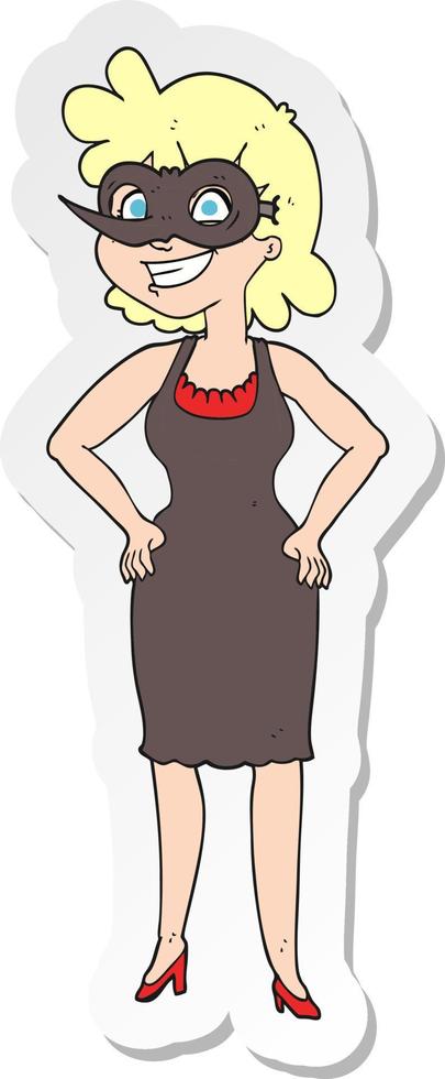 sticker of a cartoon woman wearing mask vector