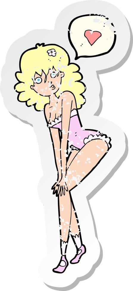 retro distressed sticker of a cartoon pin up woman vector