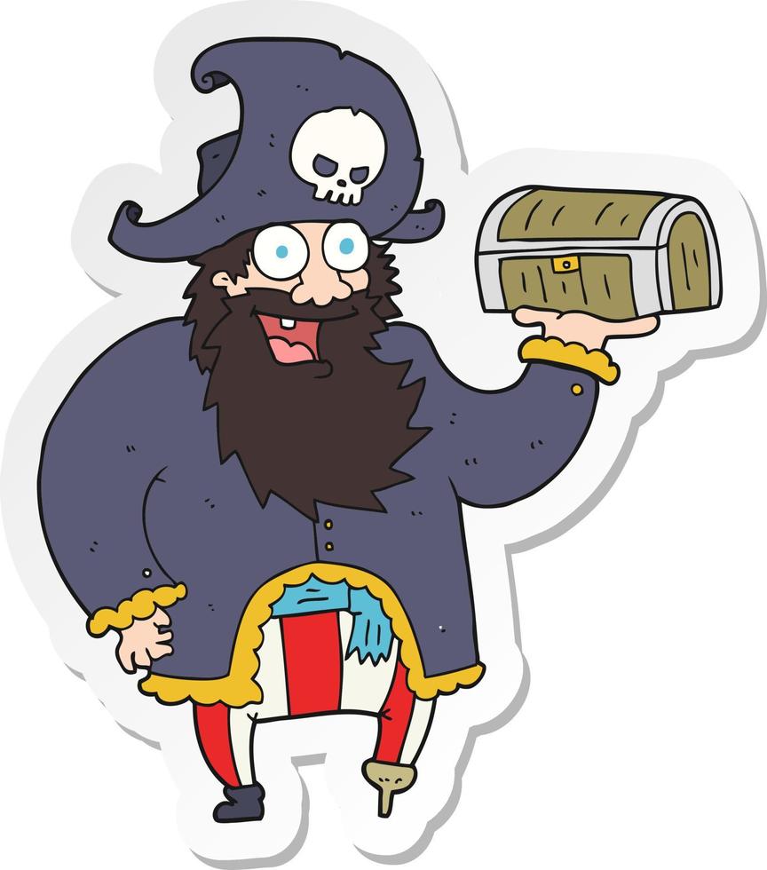 sticker of a cartoon pirate captain with treasure chest vector