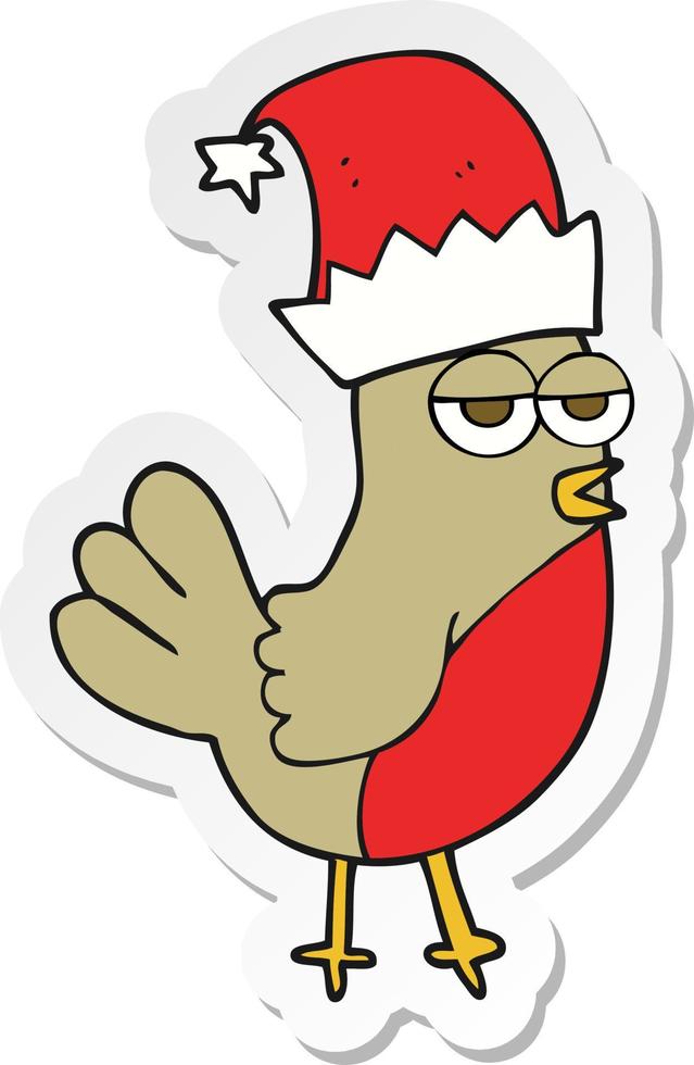 sticker of a cartoon robin in christmas hat vector