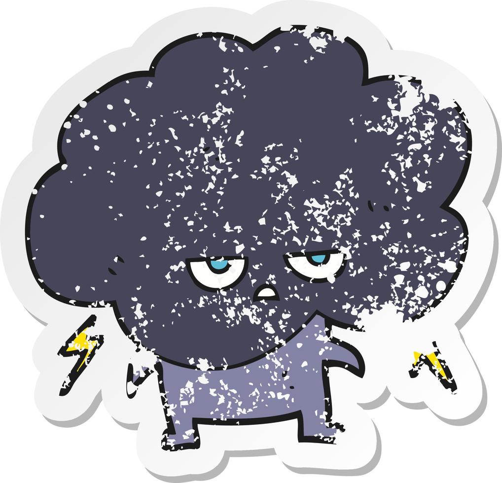 retro distressed sticker of a cartoon raincloud vector