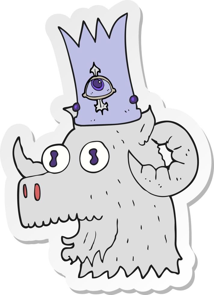 sticker of a cartoon ram head with magical crown vector