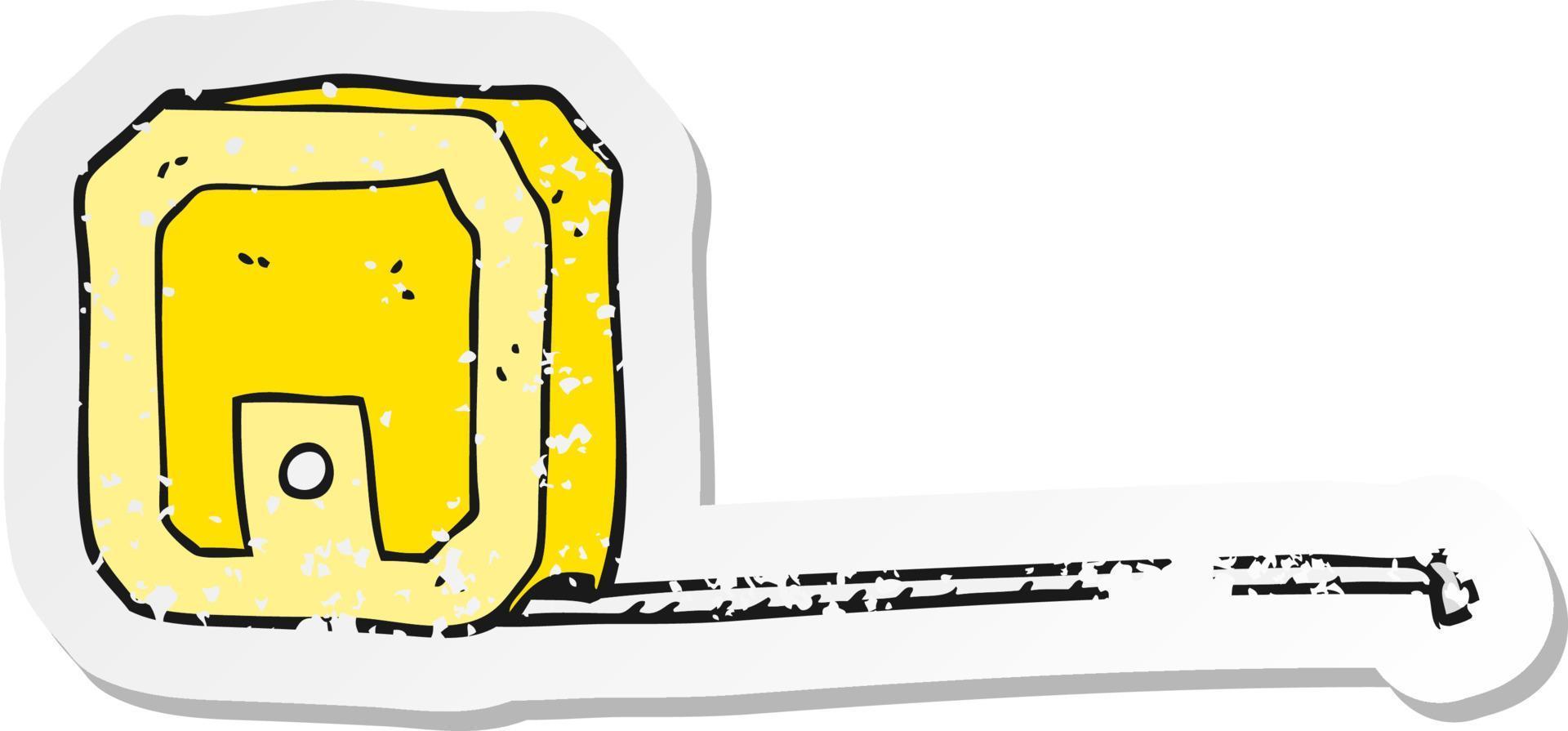 retro distressed sticker of a cartoon measuring tape vector