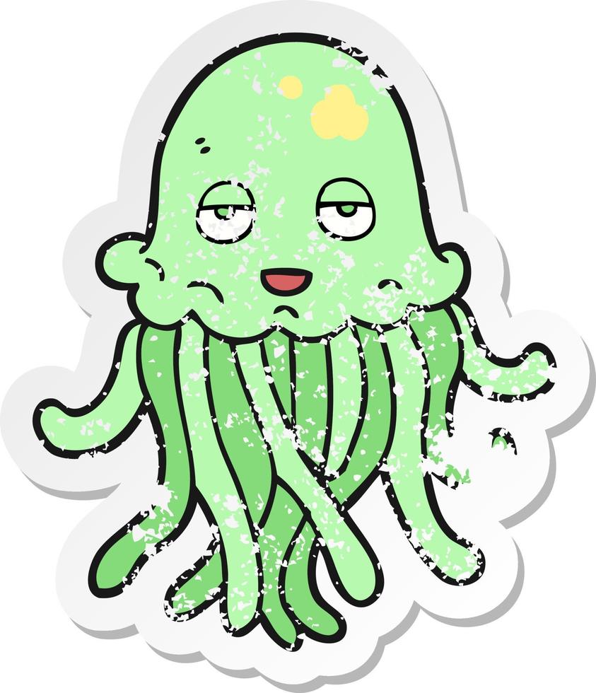 retro distressed sticker of a cartoon octopus vector