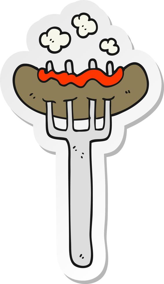 sticker of a cartoon sausage on fork vector