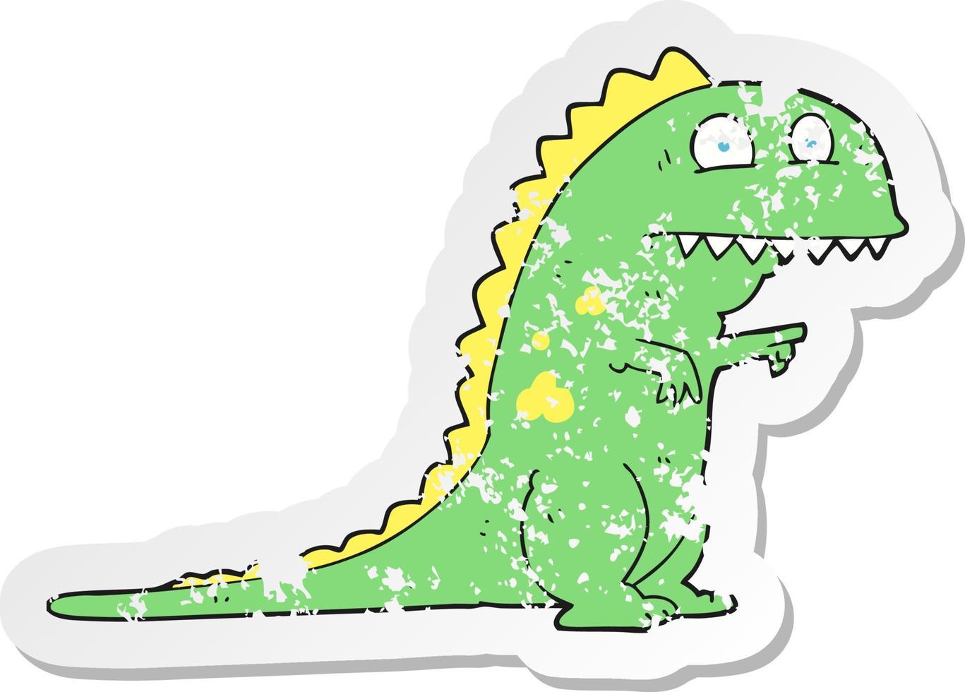 retro distressed sticker of a cartoon dinosaur vector