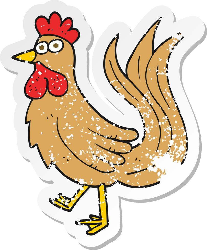 pegatina retro angustiada de un gallo de dibujos animados vector