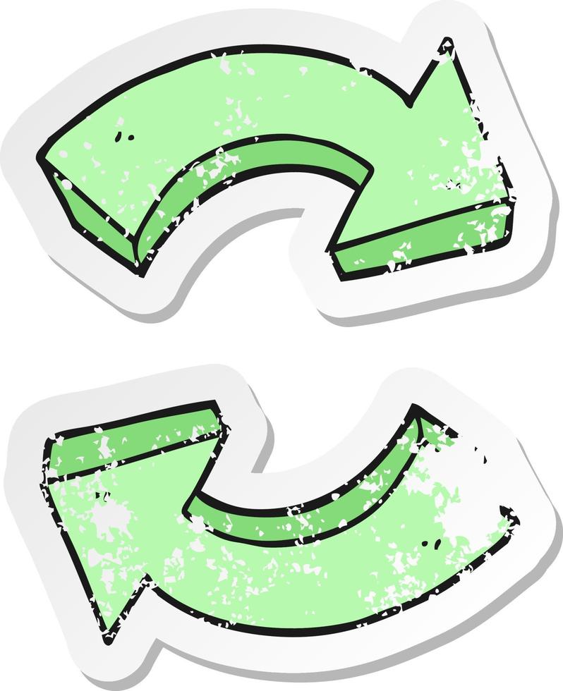 retro distressed sticker of a cartoon recycling arrows vector