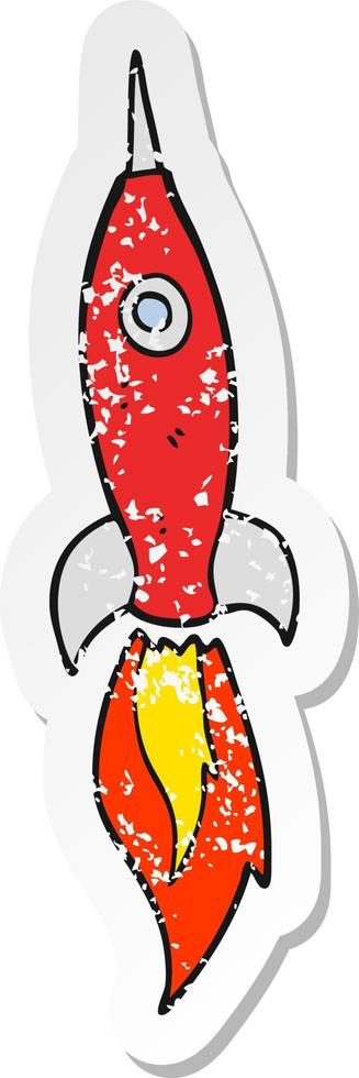 retro distressed sticker of a cartoon rocket vector