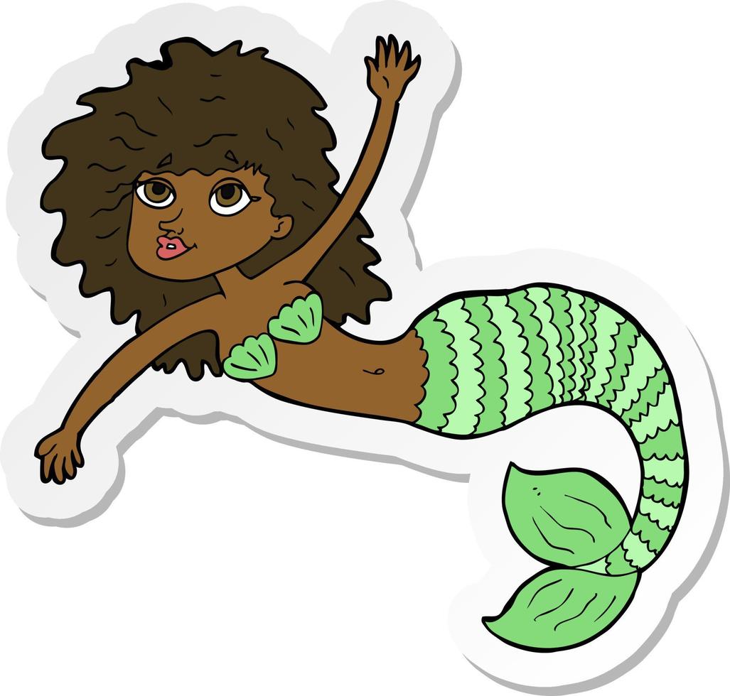 sticker of a cartoon pretty mermaid waving vector