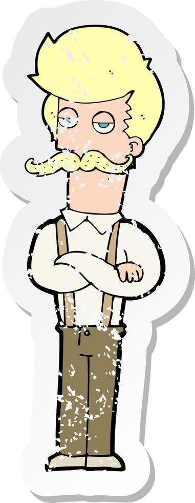 retro distressed sticker of a cartoon man with mustache vector