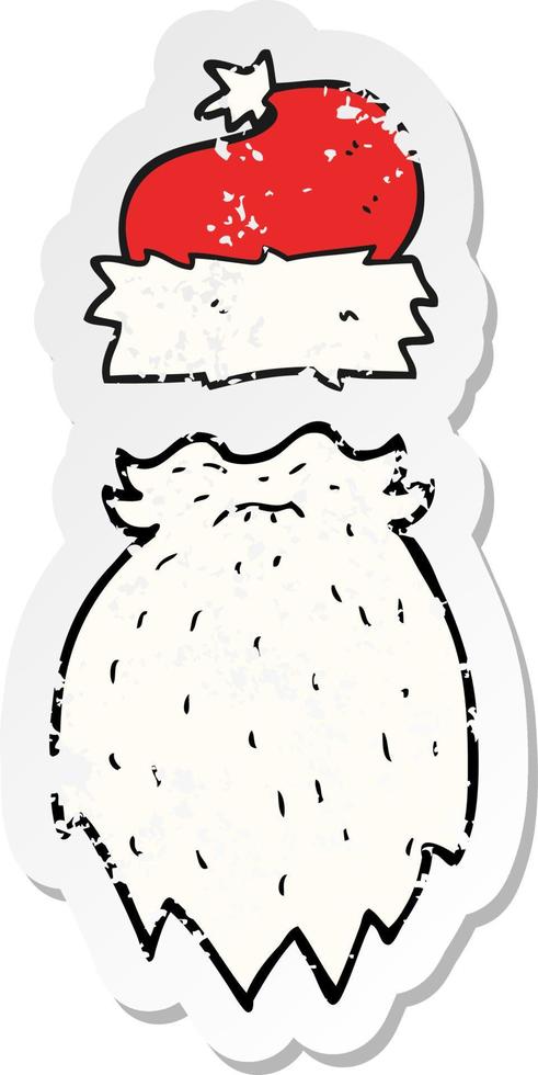 retro distressed sticker of a cartoon santa hat and beard vector
