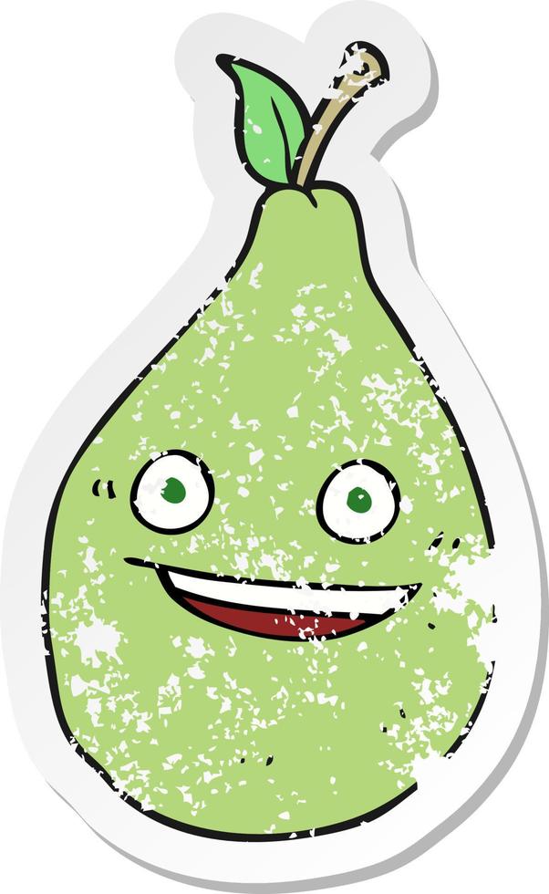 retro distressed sticker of a cartoon pear vector