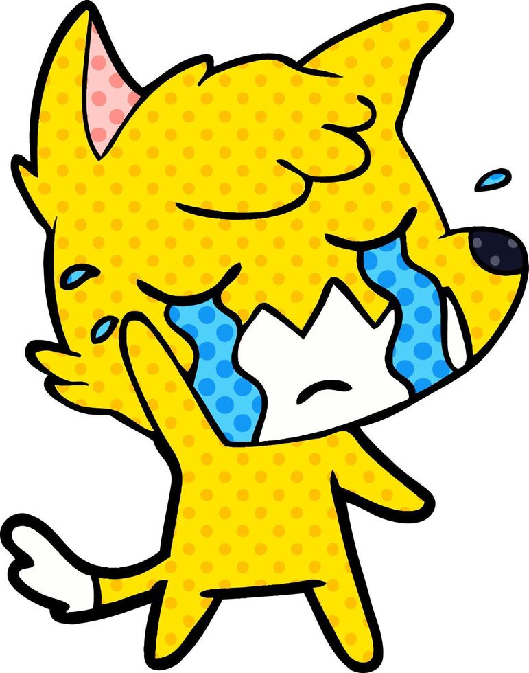 sad little fox cartoon character vector
