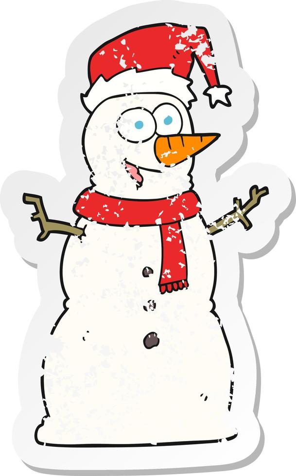 retro distressed sticker of a cartoon snowman vector