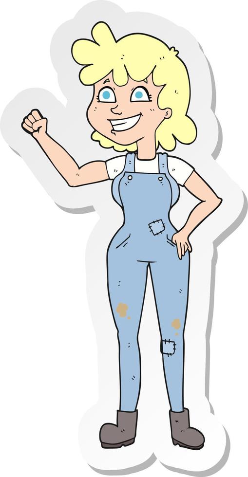 sticker of a cartoon determined woman clenching fist vector