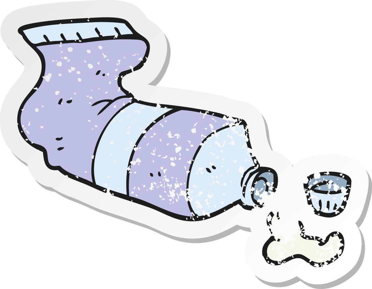 retro distressed sticker of a cartoon squeezed tube of toothpaste vector
