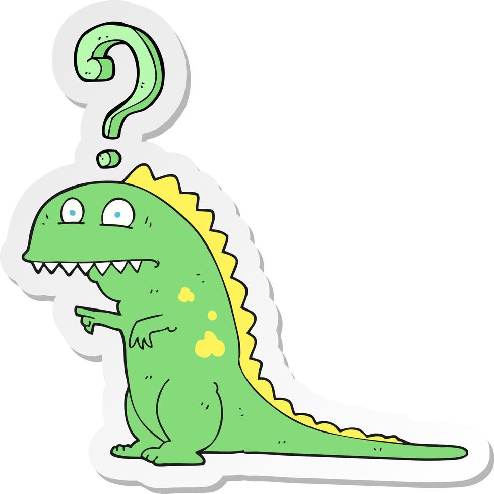 sticker of a cartoon confused dinosaur vector