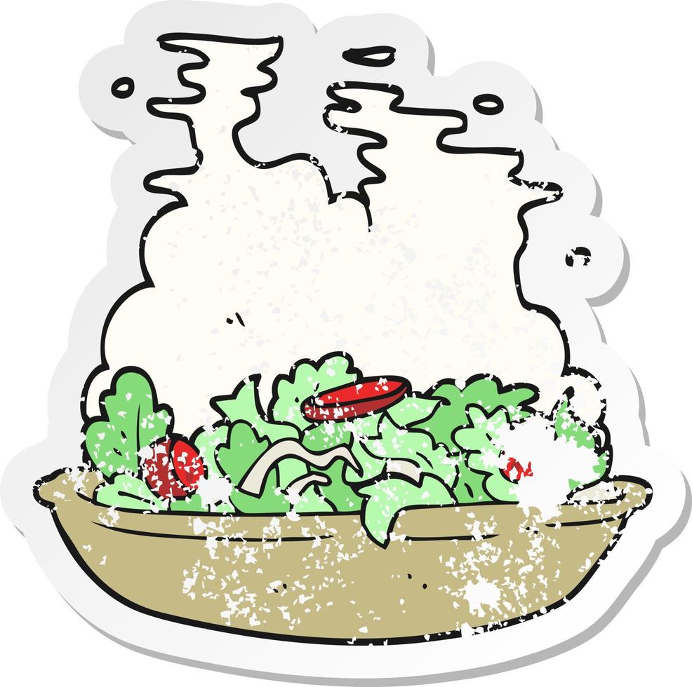 retro distressed sticker of a cartoon salad vector