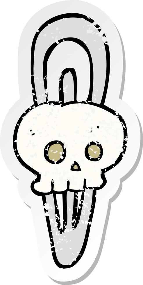 retro distressed sticker of a cartoon skull hairclip vector