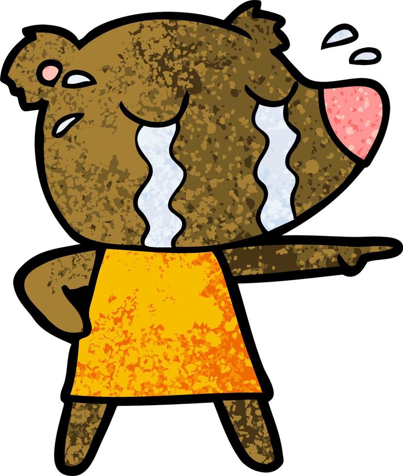 cartoon crying bear in dress pointing vector
