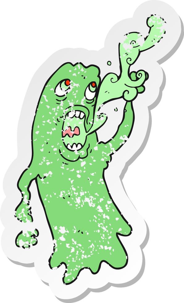 pegatina retro angustiada de un fantasma de dibujos animados vector