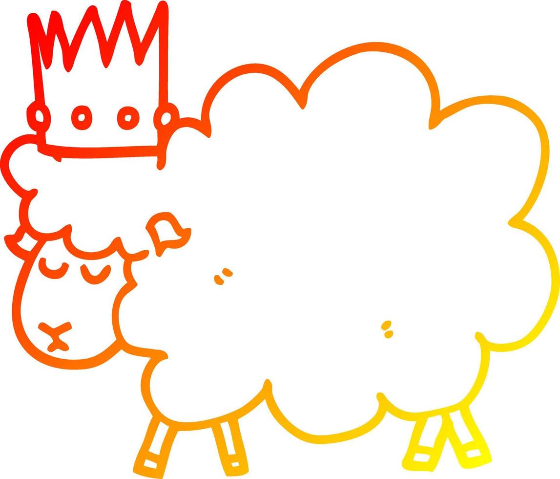 dibujo de línea de gradiente cálido ovejas de dibujos animados con corona vector