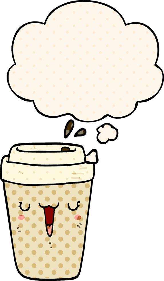 cartoon coffee cup and thought bubble in comic book style vector