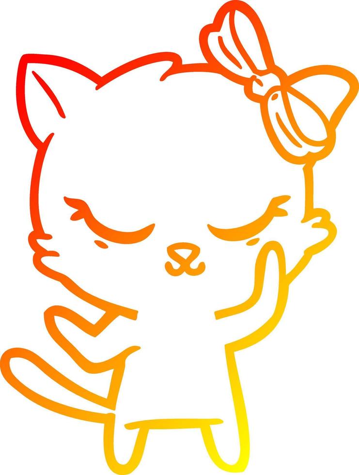 warm gradient line drawing cute cartoon cat with bow vector