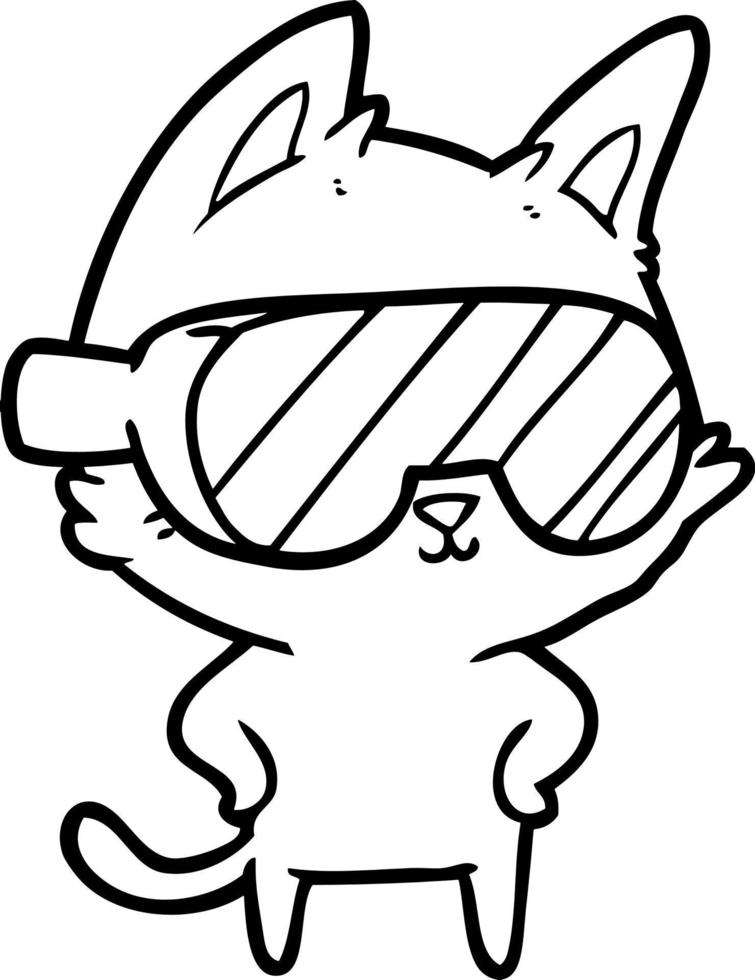 cartoon cat with goggles over eyes vector