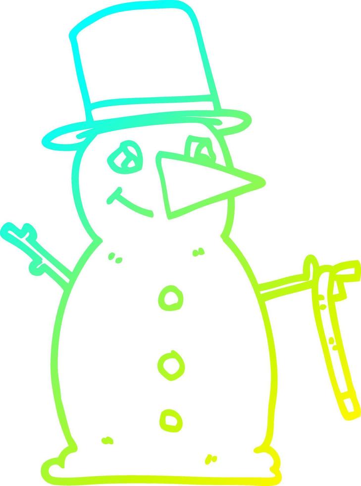 cold gradient line drawing cartoon snowman vector
