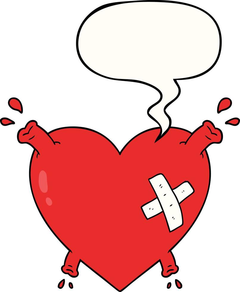cartoon heart squirting blood and speech bubble vector