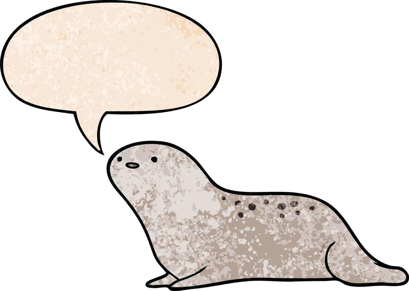 cute cartoon seal and speech bubble in retro texture style vector