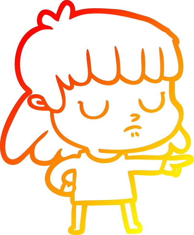 warm gradient line drawing cartoon indifferent woman pointing vector