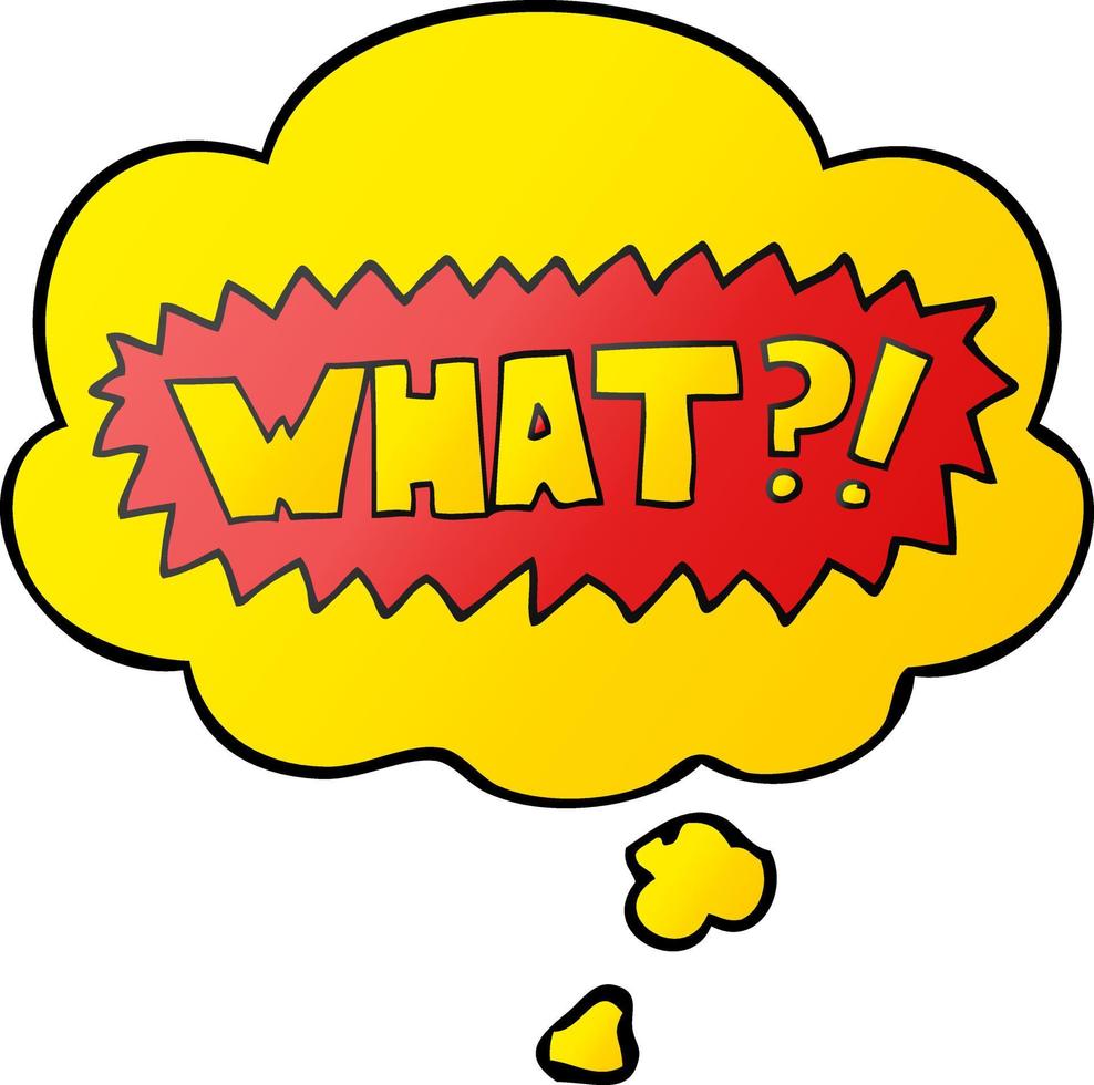 cartoon word What   and thought bubble in smooth gradient style vector