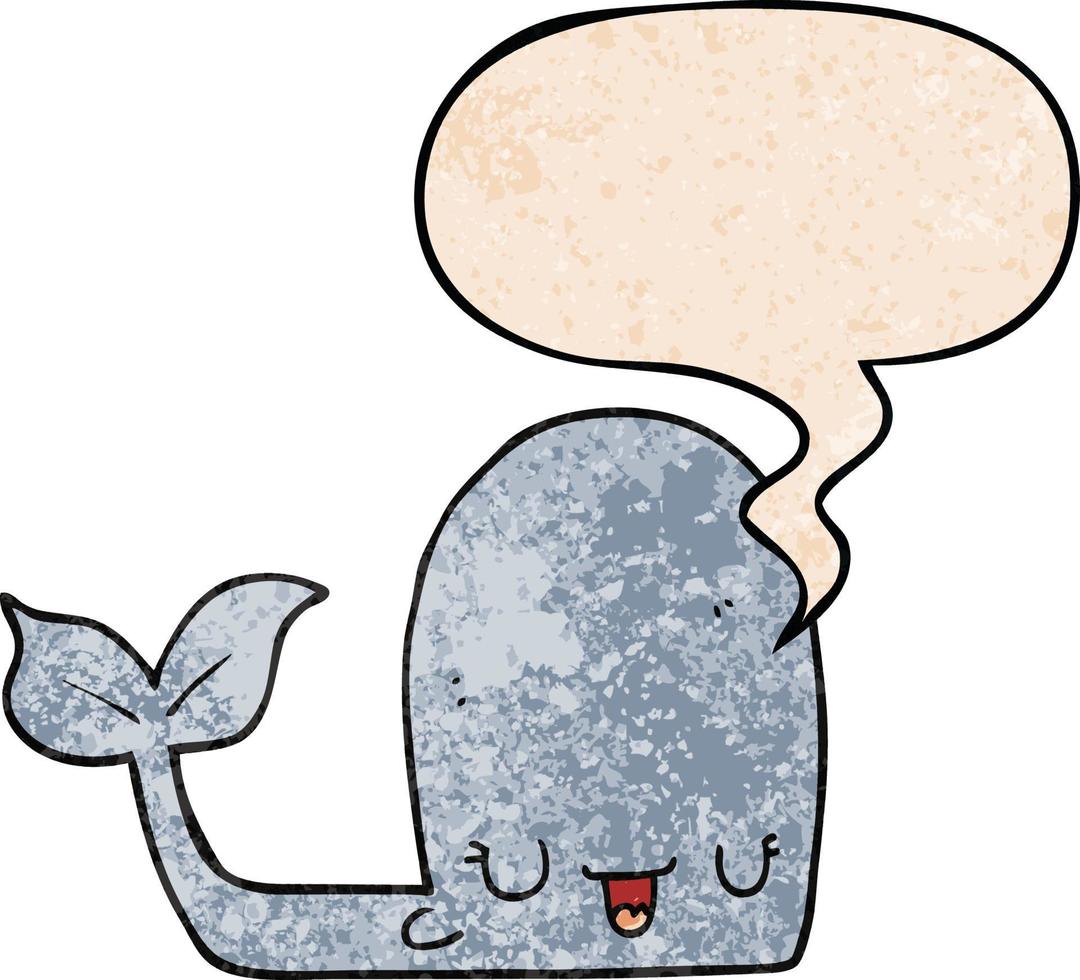 cartoon happy whale and speech bubble in retro texture style vector